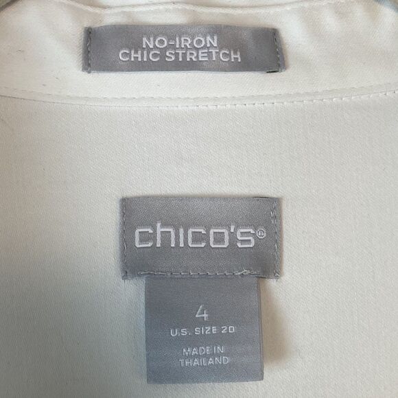 Chicos Non-Iron Top Womens Sz 4 (20) White Button Up Pockets Cuffed Classic - Picture 5 of 7
